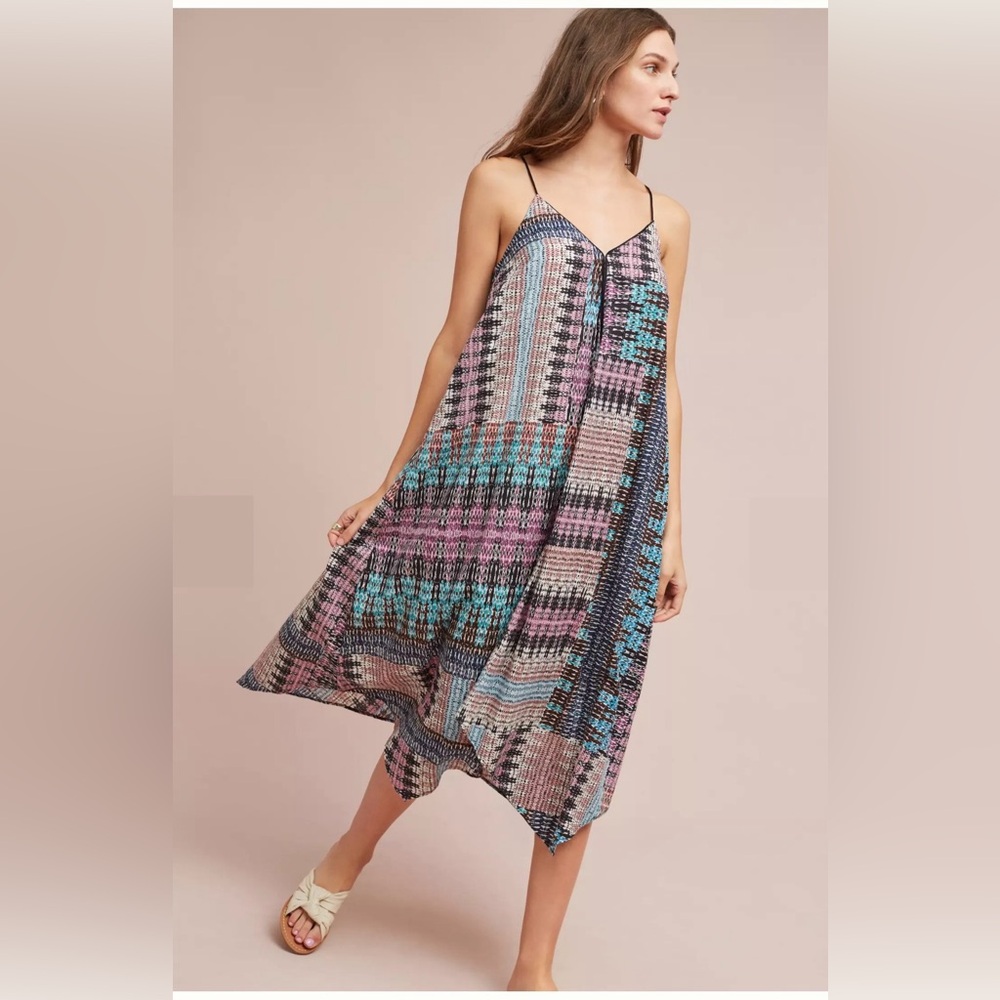 Anthropologie Akemi + Kin Riviera Midi Handkerchief Dress XS Boho Patchwork
